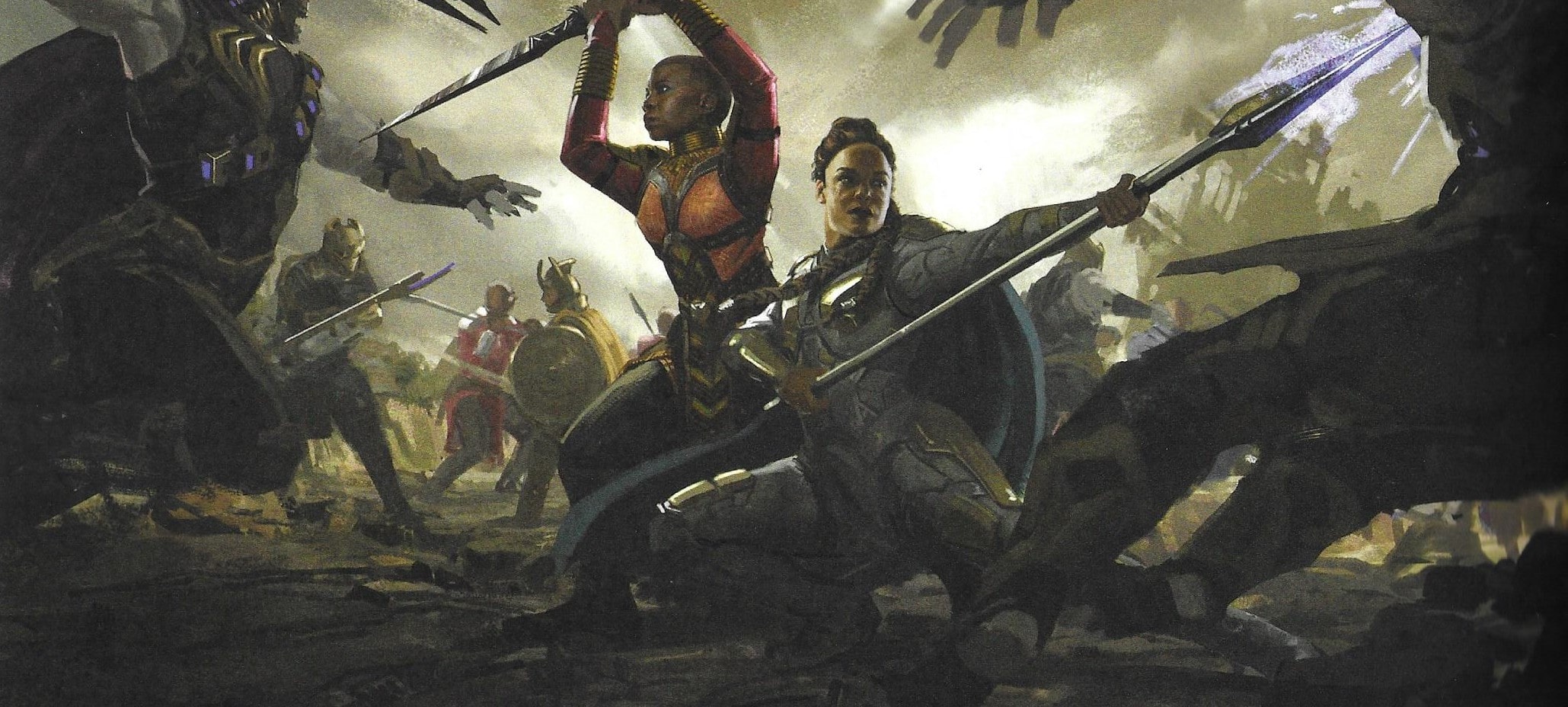 Avengers: Endgame konceptna umjetnost prikazuje Kapetana Ameriku kako gleda na Thanosa i njegovu vojsku