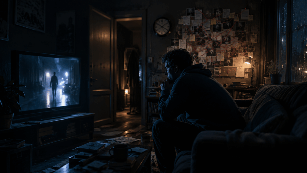 čovjek gleda film na tv-u